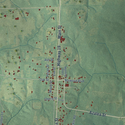 Close-up of the map of Norwood, Louisiana print showing street and building detail