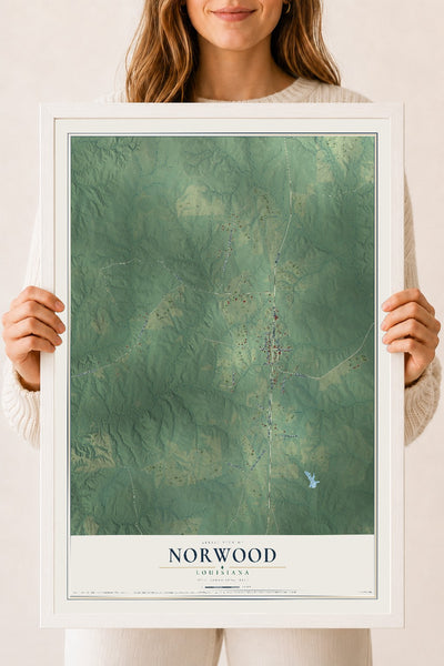 Map of Norwood, Louisiana, 18 x 24 inch print in a white wood frame