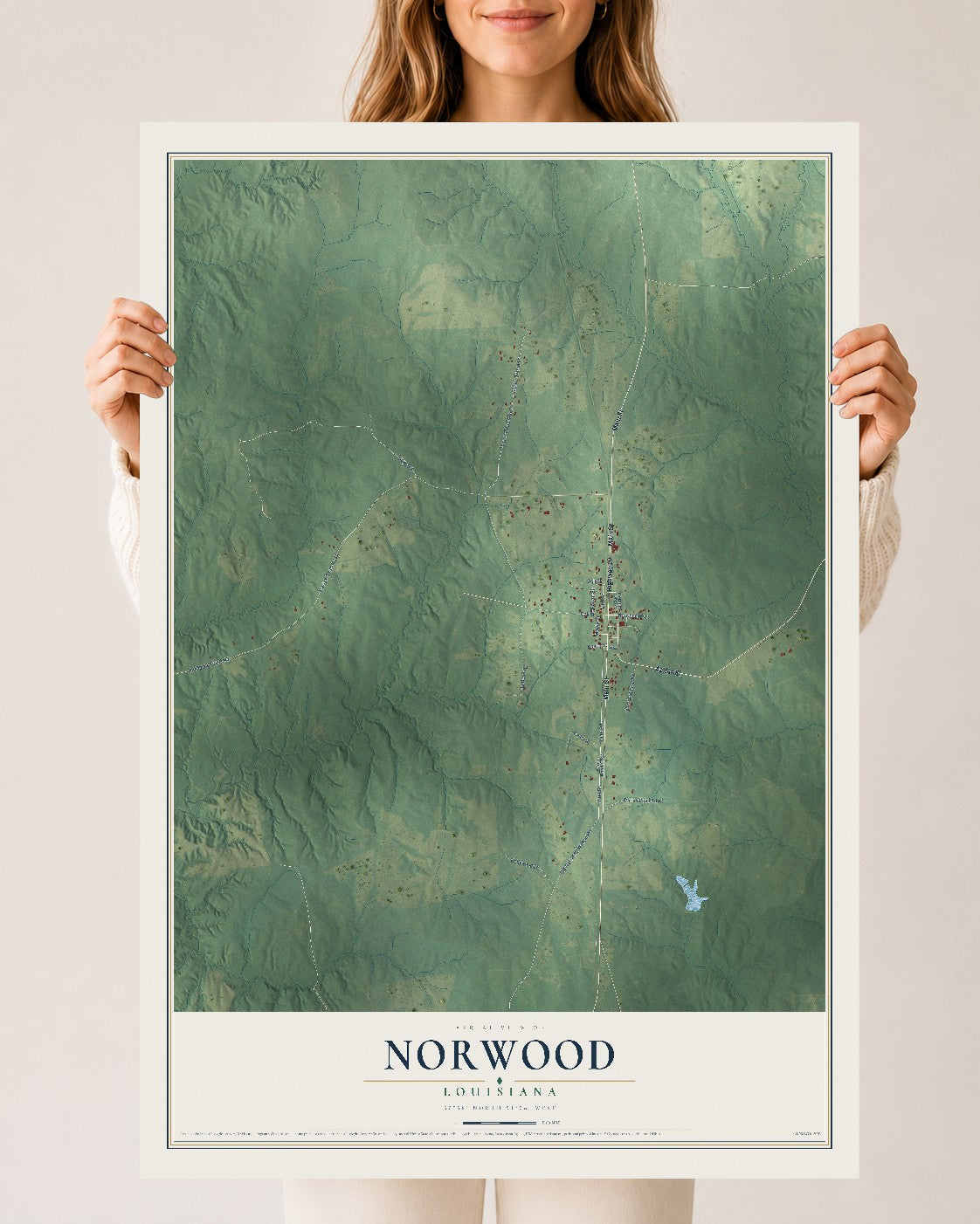 Map of Norwood, Louisiana, 24 x 36 inch unframed archival matte print