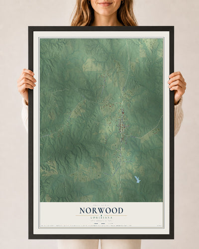 Map of Norwood, Louisiana, 24 x 36 inch print in a black wood frame