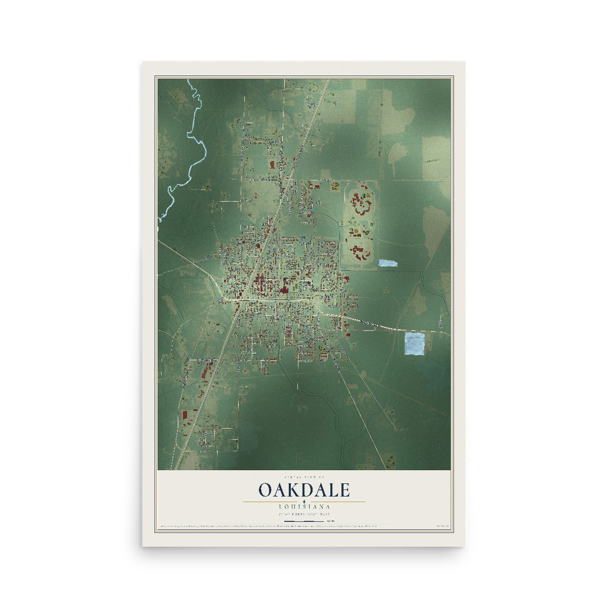 Map of Oakdale, Louisiana, 12 x 18 inch unframed archival matte print