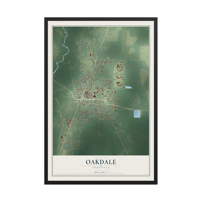 Map of Oakdale, Louisiana, 12 x 18 inch print in a black wood frame