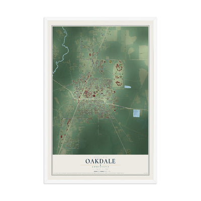 Map of Oakdale, Louisiana, 12 x 18 inch print in a white wood frame