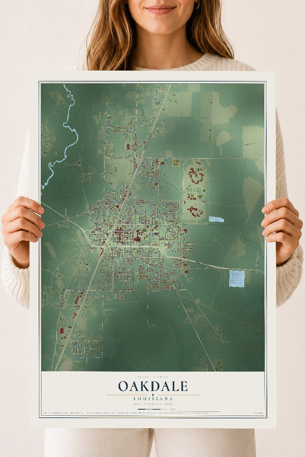 Map of Oakdale, Louisiana, 18 x 24 inch unframed archival matte print