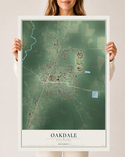 Map of Oakdale, Louisiana, 24 x 36 inch unframed archival matte print