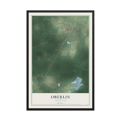 Map of Oberlin, Louisiana, 12 x 18 inch print in a black wood frame