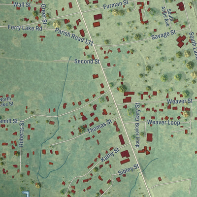 Close-up of the map of Oil City, Louisiana print showing street and building detail