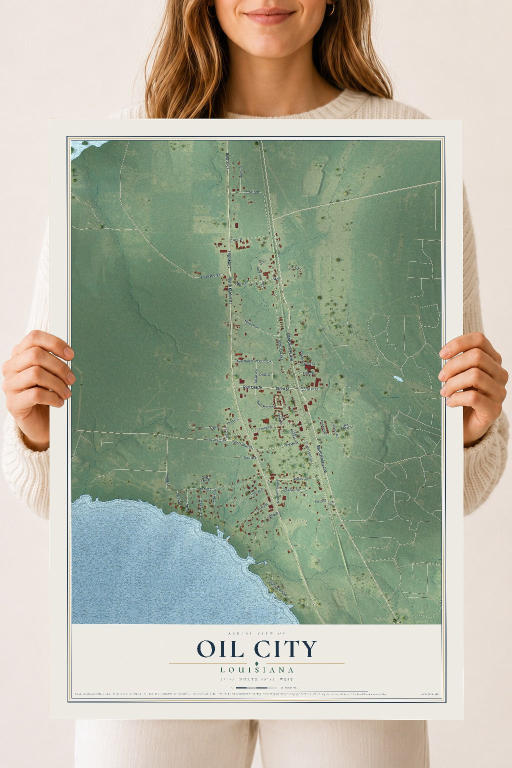 Map of Oil City, Louisiana, 18 x 24 inch unframed archival matte print
