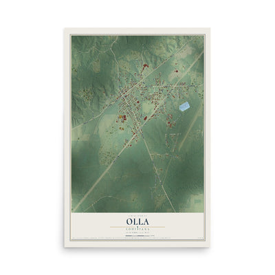 Map of Olla, Louisiana, 12 x 18 inch unframed archival matte print