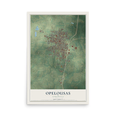Map of Opelousas, Louisiana, 12 x 18 inch unframed archival matte print