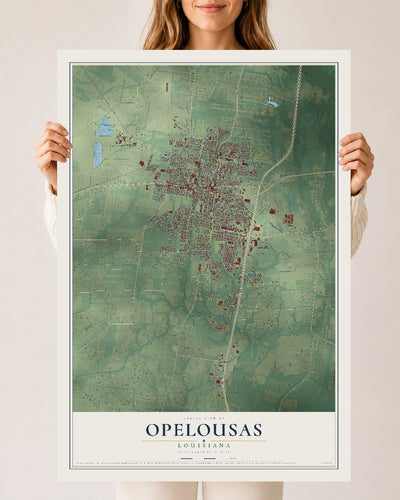 Map of Opelousas, Louisiana, 24 x 36 inch unframed archival matte print