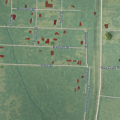 Close-up of the map of Oretta, Louisiana print showing street and building detail