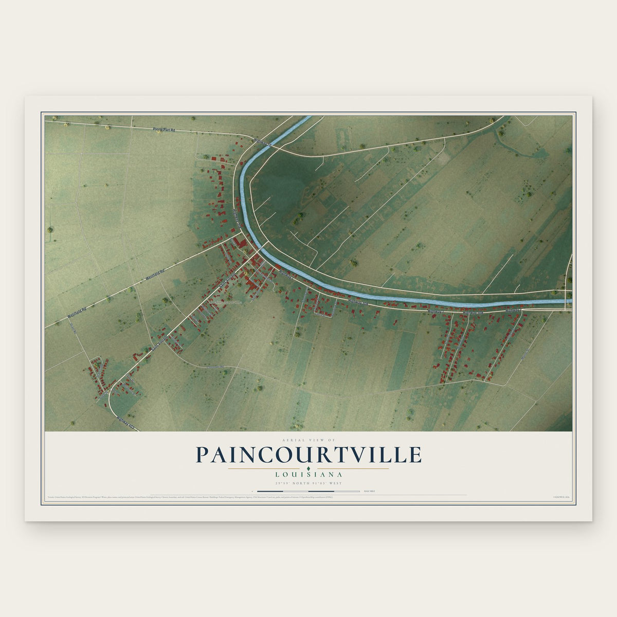 Paincourtville, Louisiana map print, the full design