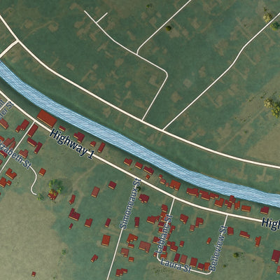 Close-up of the map of Paincourtville, Louisiana print showing street and building detail