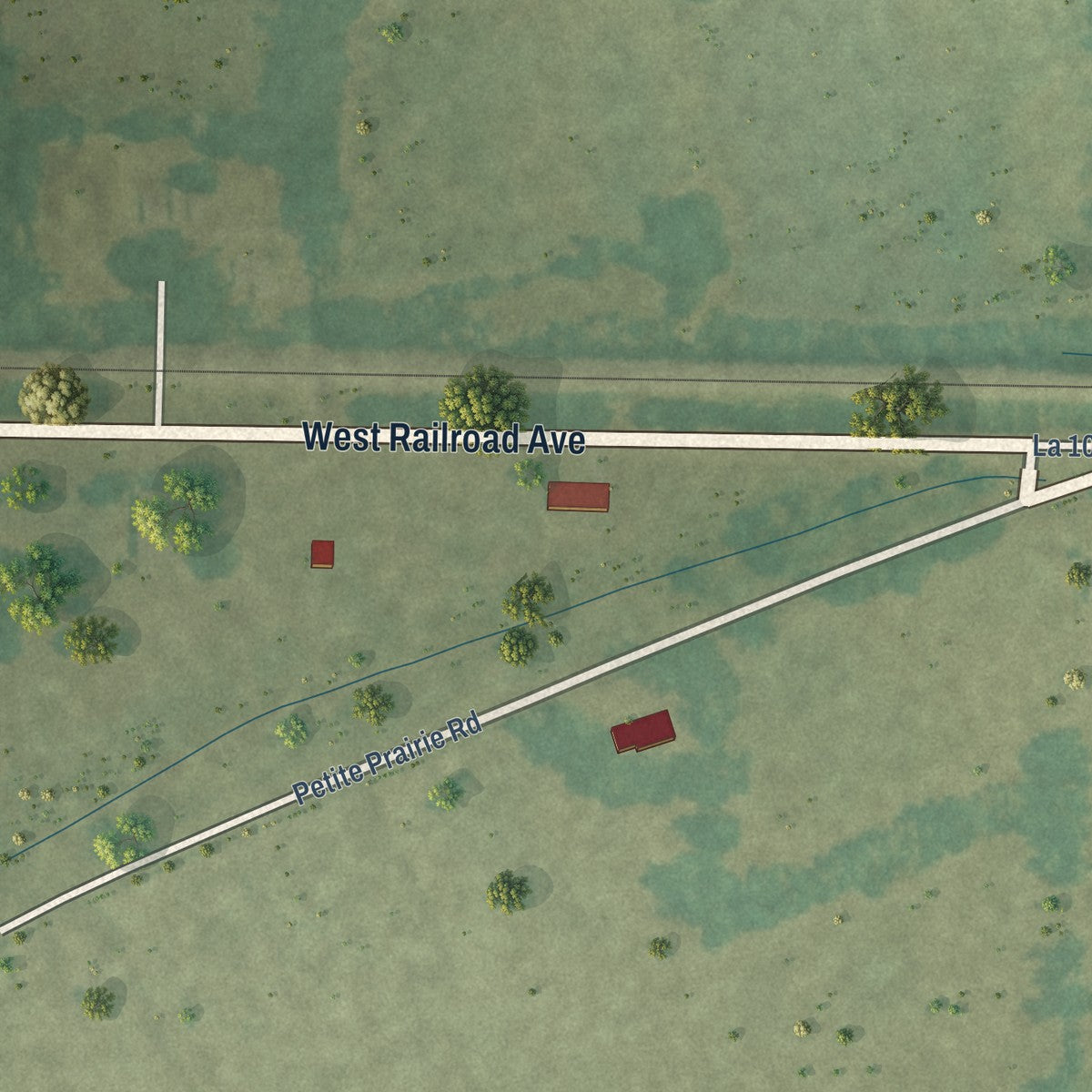 Second close-up of the map of Palmetto, Louisiana print showing more streets and buildings