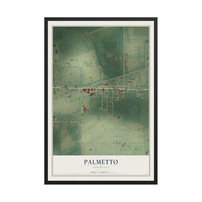 Map of Palmetto, Louisiana, 12 x 18 inch print in a black wood frame