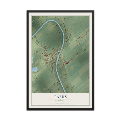 Map of Parks, Louisiana, 12 x 18 inch print in a black wood frame