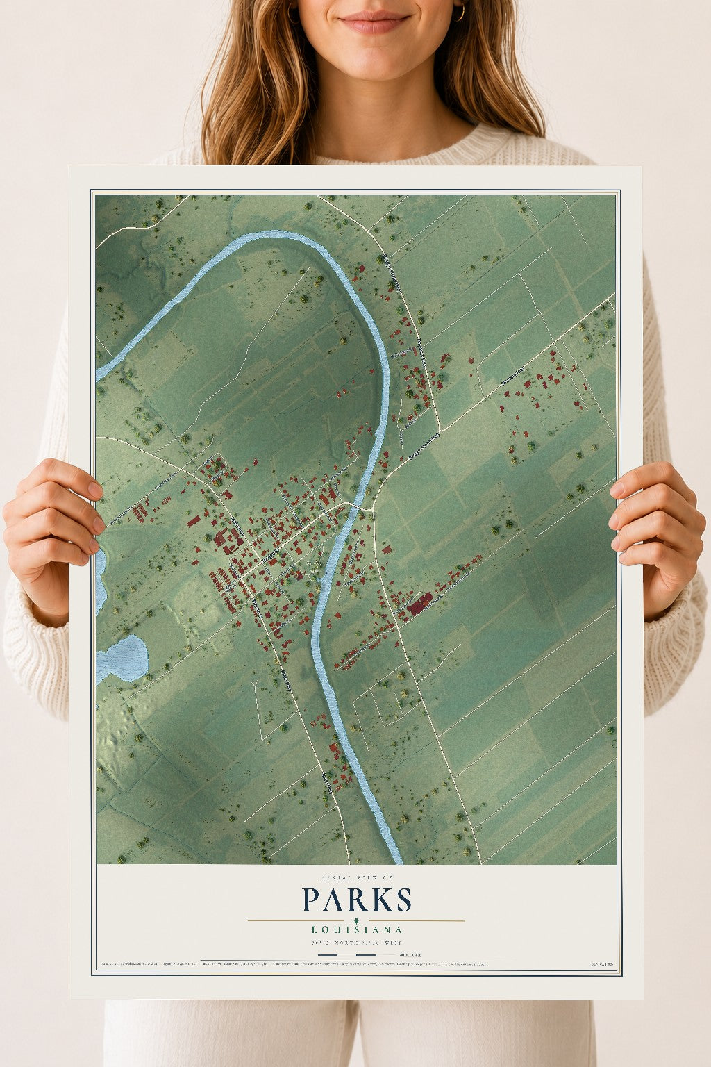 Map of Parks, Louisiana, 18 x 24 inch unframed archival matte print