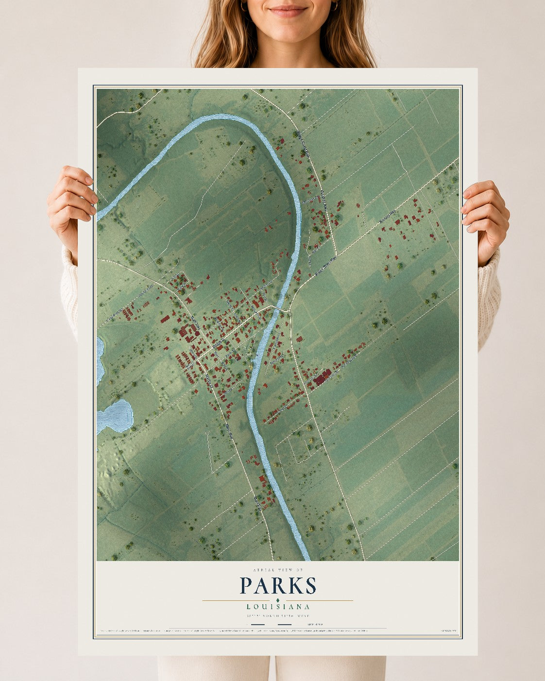 Map of Parks, Louisiana, 24 x 36 inch unframed archival matte print