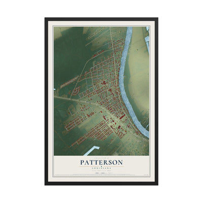 Map of Patterson, Louisiana, 12 x 18 inch print in a black wood frame