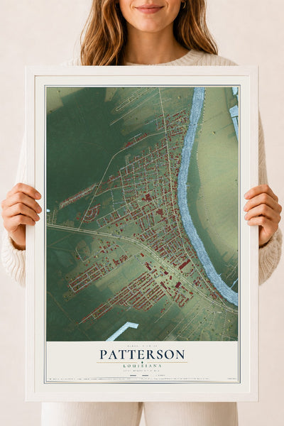 Map of Patterson, Louisiana, 18 x 24 inch print in a white wood frame