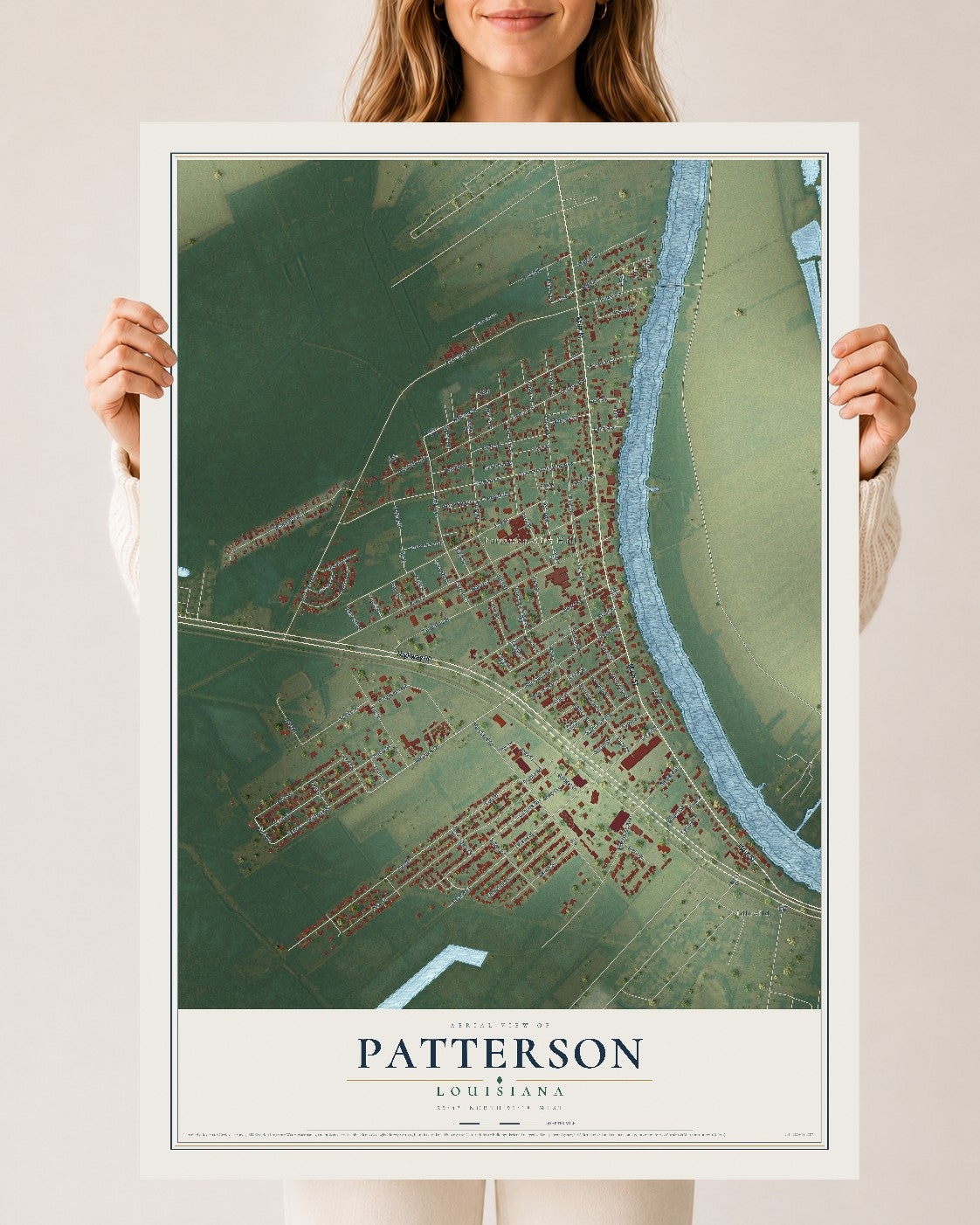 Map of Patterson, Louisiana, 24 x 36 inch unframed archival matte print