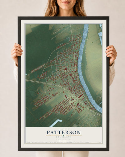 Map of Patterson, Louisiana, 24 x 36 inch print in a black wood frame