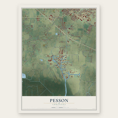 Pesson, Louisiana map print, the full design
