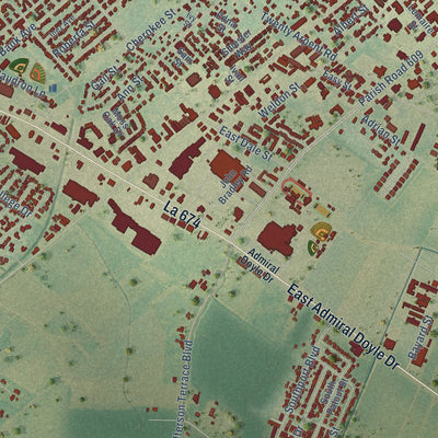 Close-up of the map of Pesson, Louisiana print showing street and building detail