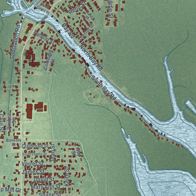 Close-up of the map of Pierre Part, Louisiana print showing street and building detail