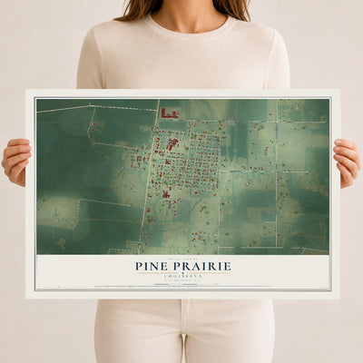 Map of Pine Prairie, Louisiana, 12 x 18 inch unframed archival matte print