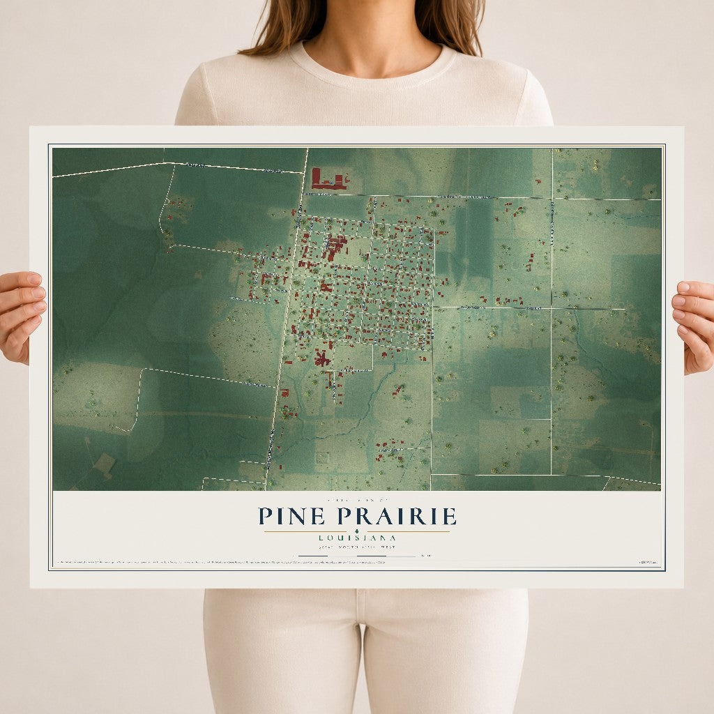 Map of Pine Prairie, Louisiana, 18 x 24 inch unframed archival matte print