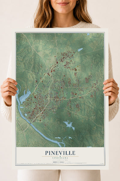 Map of Pineville, Louisiana, 18 x 24 inch unframed archival matte print