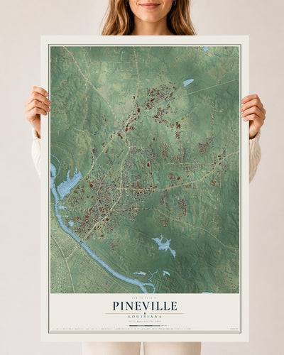 Map of Pineville, Louisiana, 24 x 36 inch unframed archival matte print