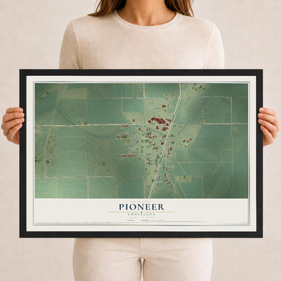 Map of Pioneer, Louisiana, 12 x 18 inch print in a black wood frame