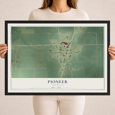 Map of Pioneer, Louisiana, 18 x 24 inch print in a black wood frame