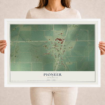 Map of Pioneer, Louisiana, 18 x 24 inch print in a white wood frame