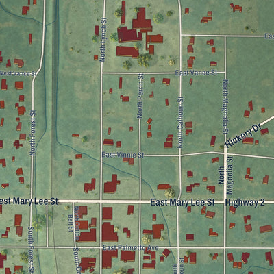 Close-up of the map of Plain Dealing, Louisiana print showing street and building detail