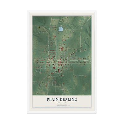 Map of Plain Dealing, Louisiana, 12 x 18 inch print in a white wood frame