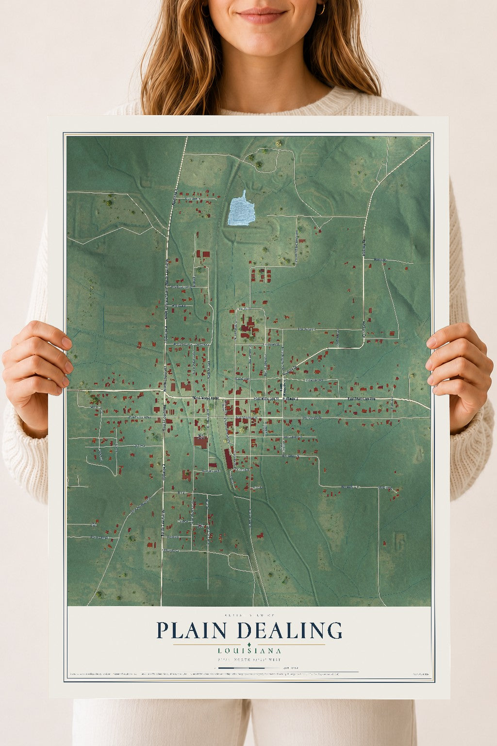 Map of Plain Dealing, Louisiana, 18 x 24 inch unframed archival matte print