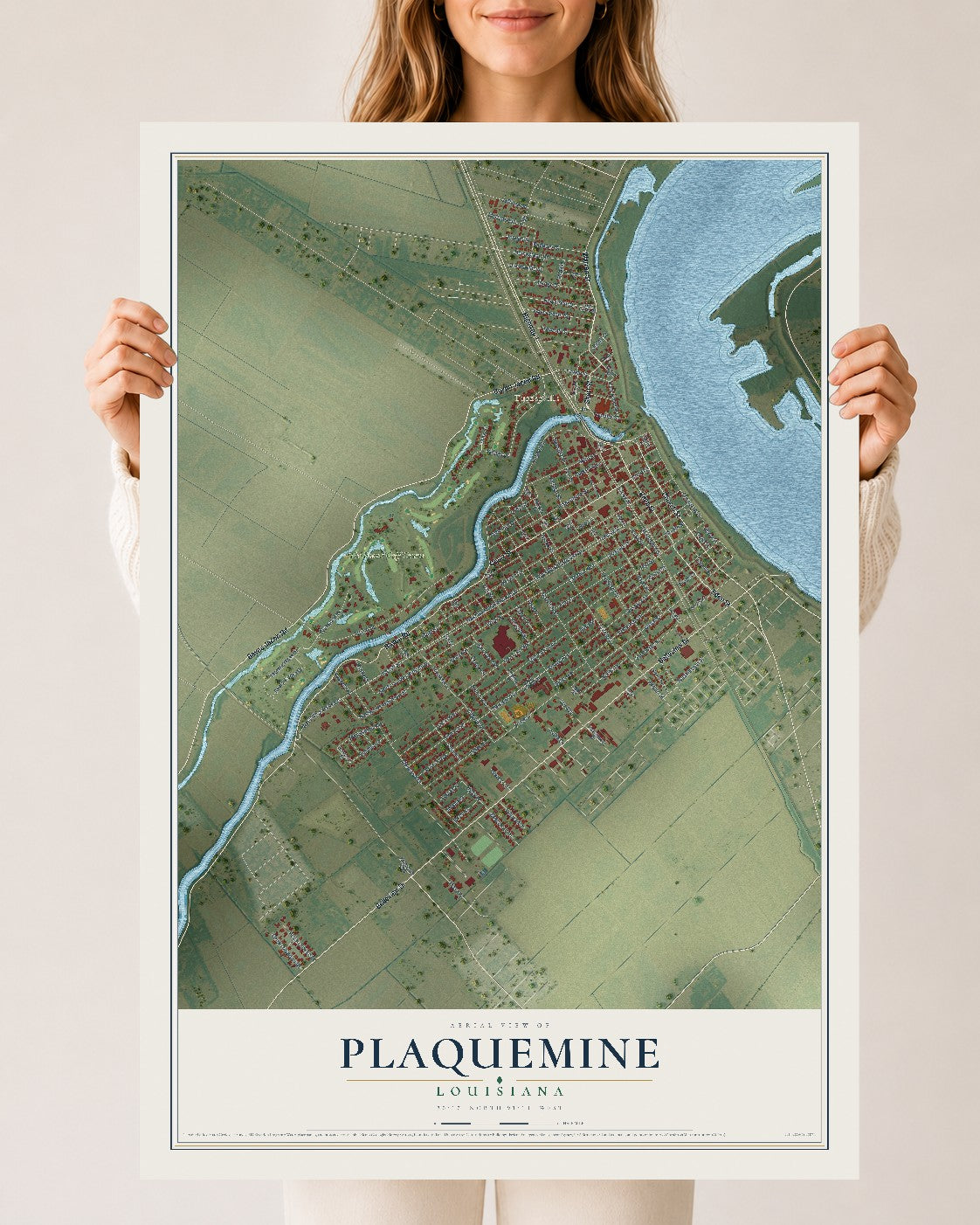 Map of Plaquemine, Louisiana, 24 x 36 inch unframed archival matte print