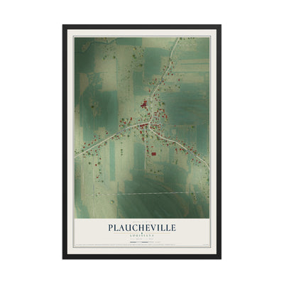 Map of Plaucheville, Louisiana, 12 x 18 inch print in a black wood frame