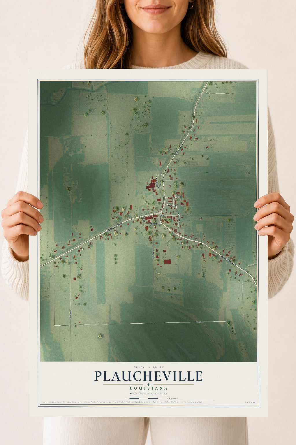 Map of Plaucheville, Louisiana, 18 x 24 inch unframed archival matte print