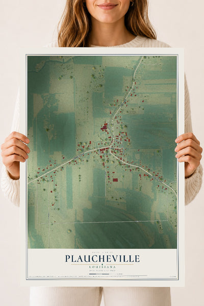 Map of Plaucheville, Louisiana, 18 x 24 inch unframed archival matte print