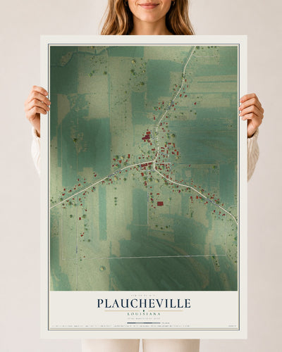 Map of Plaucheville, Louisiana, 24 x 36 inch unframed archival matte print