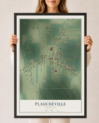 Map of Plaucheville, Louisiana, 24 x 36 inch print in a black wood frame