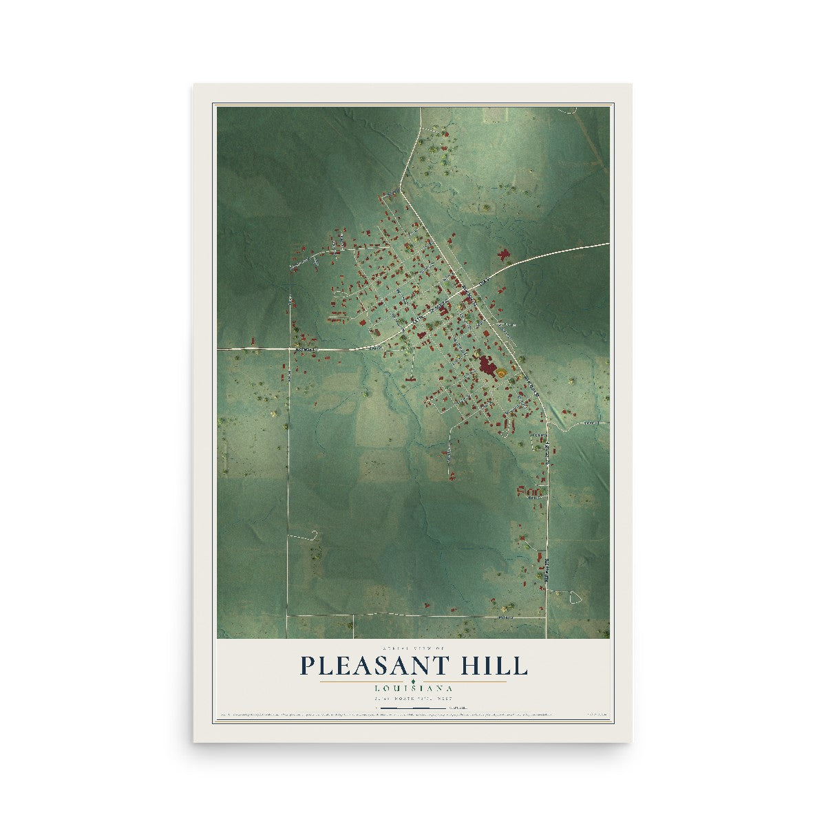 Map of Pleasant Hill, Louisiana, 12 x 18 inch unframed archival matte print