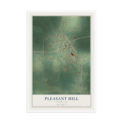 Map of Pleasant Hill, Louisiana, 12 x 18 inch print in a white wood frame