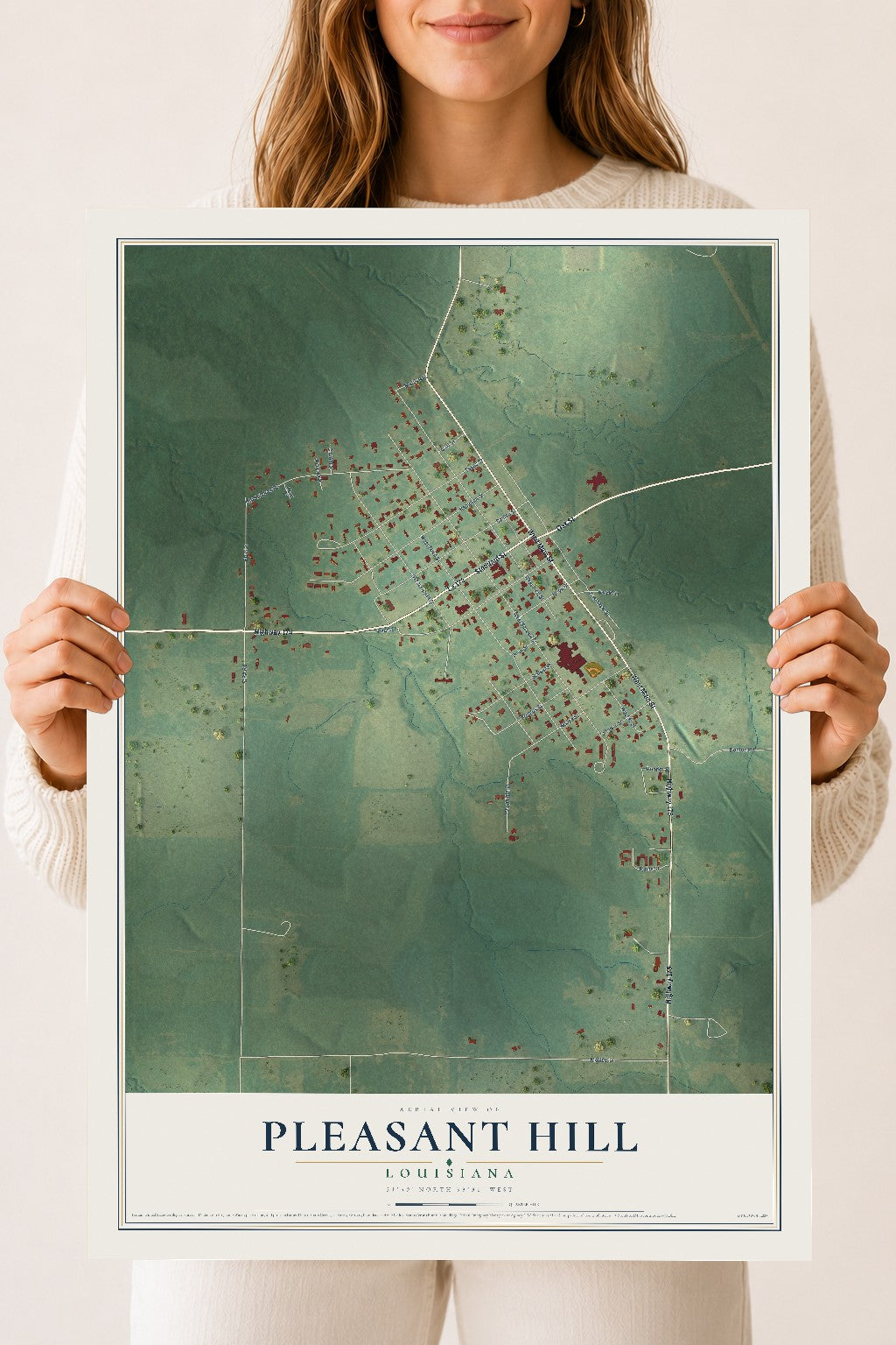 Map of Pleasant Hill, Louisiana, 18 x 24 inch unframed archival matte print