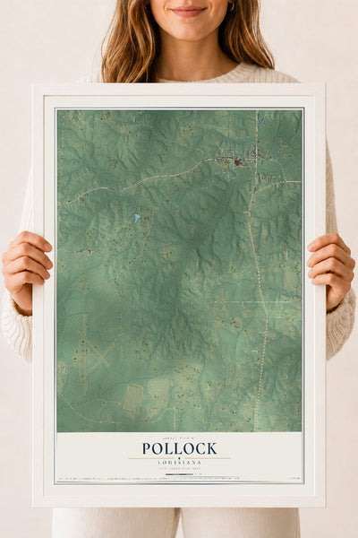 Map of Pollock, Louisiana, 18 x 24 inch print in a white wood frame